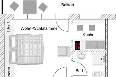 Gästehaus Wolfgang - Appartement 4 Mittersee 38 qm, 1 Wohnschlafraum, max. 2 Personen, Balkon, WLAN