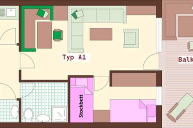 Schiwiese & Sommernutzung Bergbahn, Ferienhaus - Apartment/1 Schlafraum/Bad, WC Typ A1