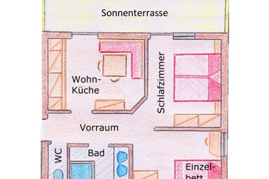 Landhaus Rosengartl - Apartment A/2 Schlafräume/Dusche, WC