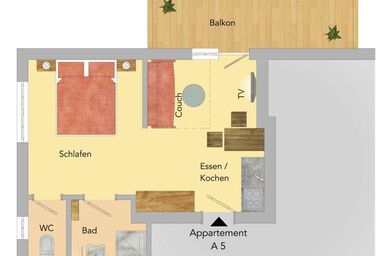 Pension Anny - A - 5 Appartment/Wohn-Schlafraum/Dusche, WC