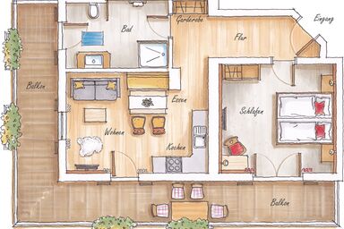 Gästehaus Anfanglehen - Ferienwohnung Kühroint, 1-2 Personen, 65 qm, Balkon, separates Schlafzimmer, Obergeschoss