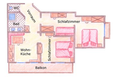 Landhaus Rosengartl - Apartment C/2 Schlafräume/Dusche, WC