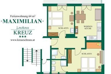 Landhaus Kreuz - Wohnung Maximilian 64 m², 2-4 Personen