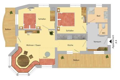 Pension Anny - A - 4 Appartement/Fewo, Dusche, WC, Balkon